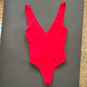 Aritzia Babaton V Neck Bodysuit in Red